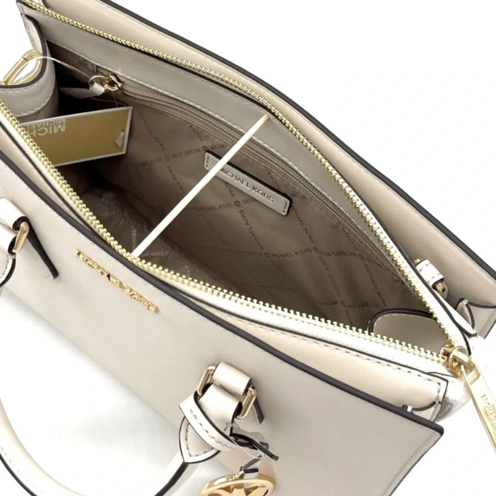 Michael Kors Sheila Medium Satchel Crossbody Bag Light Cream
